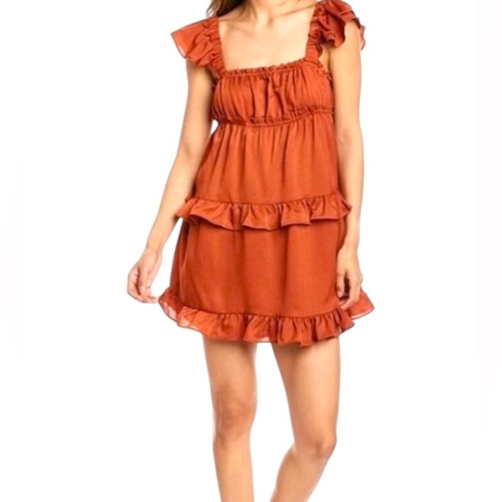WeWoreWhat Rust Ruffle Mini DressXS-S - Picture 7 of 10
